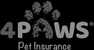 A dark grey paw print above the words "4 PAWS" in bold, with "Pet Insurance" beneath in smaller font.