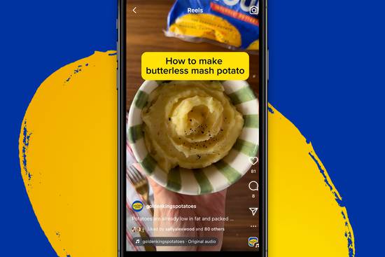 Smartphone displaying a TikTok video titled "How to make butterless mash potato" with a bowl of mashed potatoes inside.
