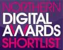 Northern Digital Awards shortlist logo with bold pink and white text on a dark purple background.
