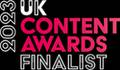 A close-up of a person holding a shiny award trophy, with a blurred background and the "Content Awards" logo in pink and blue at the top.