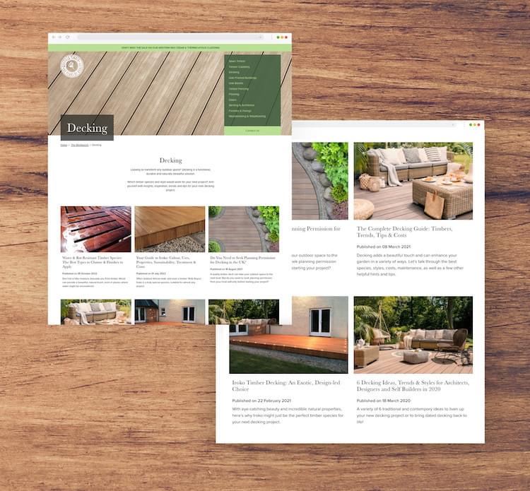 Screenshots of the content hub we created for Duffield Timber.