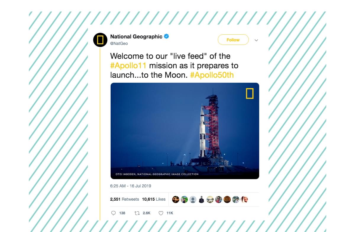 A tweet from National Geographic showing the Apollo 11 space shuttle