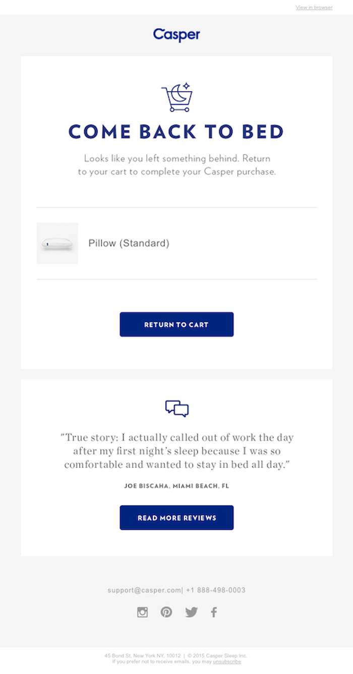 An example of an abandoned basket email.