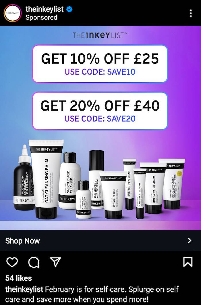 Example of ad showing incentive to purchase.