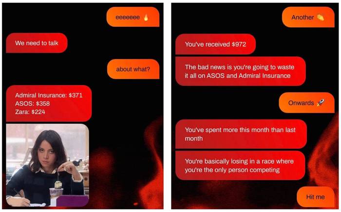 Money management tool Cleo's 'Roast Mode', which chastises users for their spending habits.