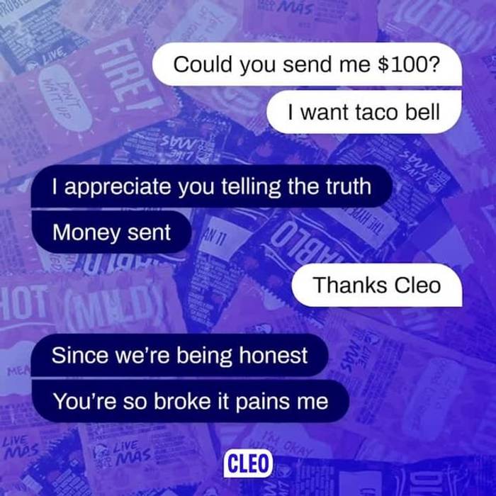 Money management tool Cleo's 'Roast Mode', which chastises users for their spending habits.