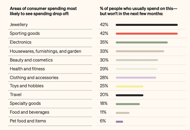 A chart showing what areas UK consumers are planning to cut back spending on.