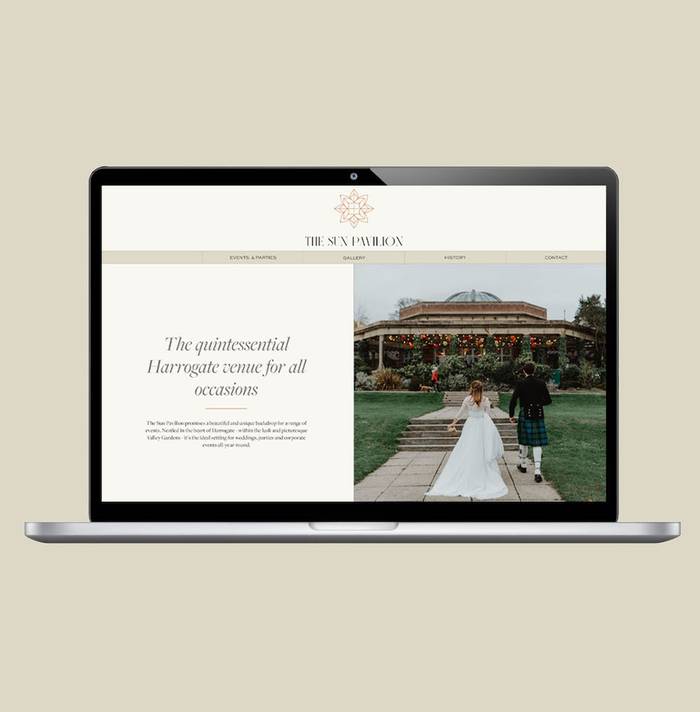 The Sun Pavilion’s website, showing principles of good website design with a clear, coherent user journey and considered colour palette.