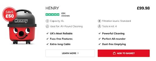 A screenshot of Henry Hoover's product description