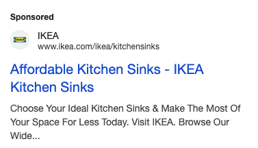 An example of a Google Ad campaign by IKEA, focusing on ceramic kitchen sinks.