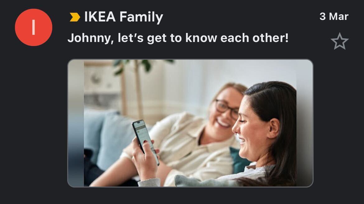 An example of an email from IKEA, making use of images in the preview area.