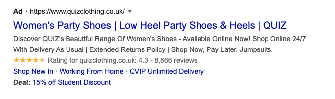 A screenshot of a Google advert for women's party shoes