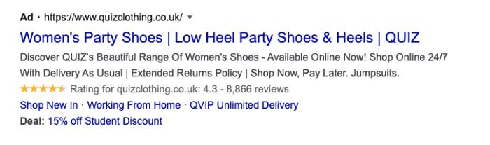 A screenshot of a Google advert for women's party shoes