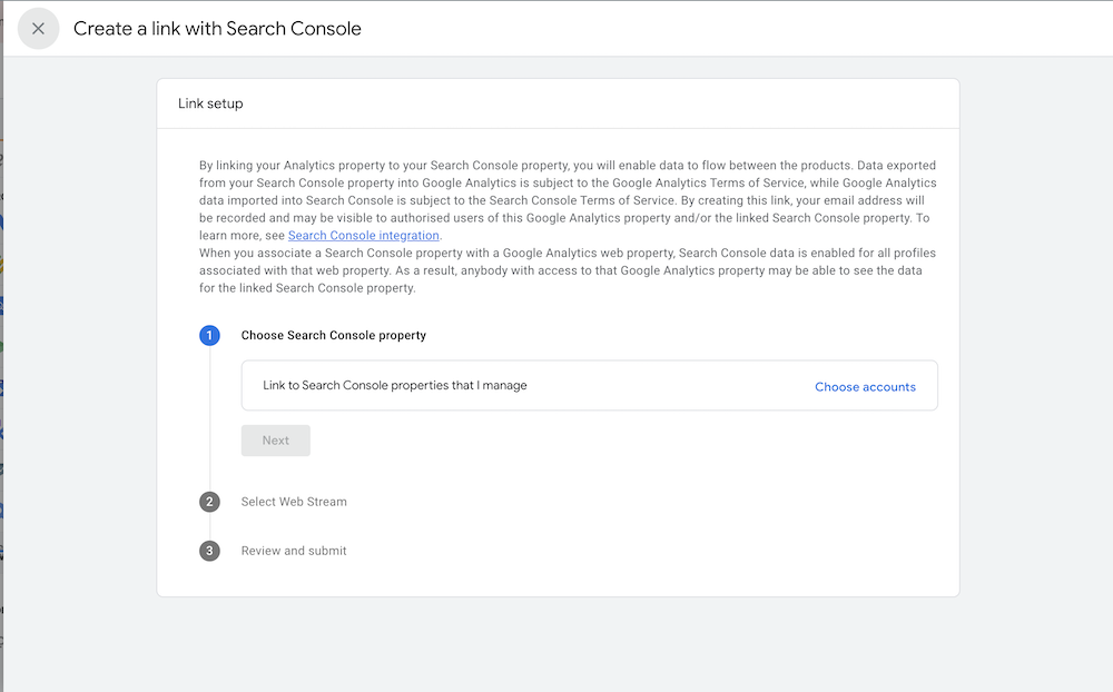 Integrating Google Search Console into Google Analytics 4.