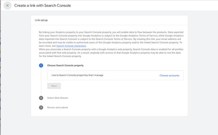 Integrating Google Search Console into Google Analytics 4.