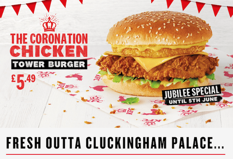 Advertising visual for KFC’s limited edition ‘The Coronation Chicken Tower Burger’, launched for the diamond jubilee.
