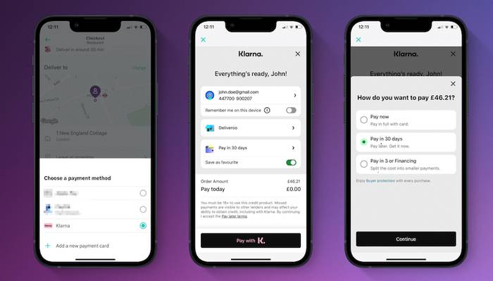 An example of 'buy now, pay later' from Klarna.