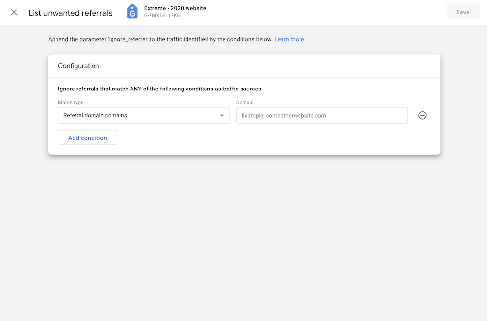 Listing unwanted referrals in Google Analytics 4.