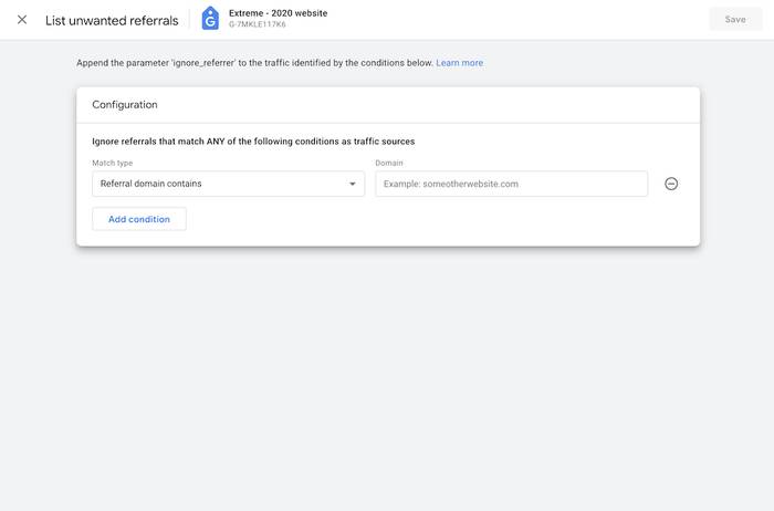Listing unwanted referrals in Google Analytics 4.
