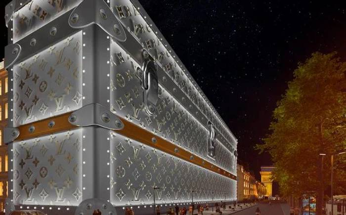A giant mock up of a Louis Vuitton trunk on Paris’ Champs-Élysées.