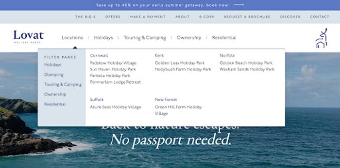 A screenshot of lovat parks' website