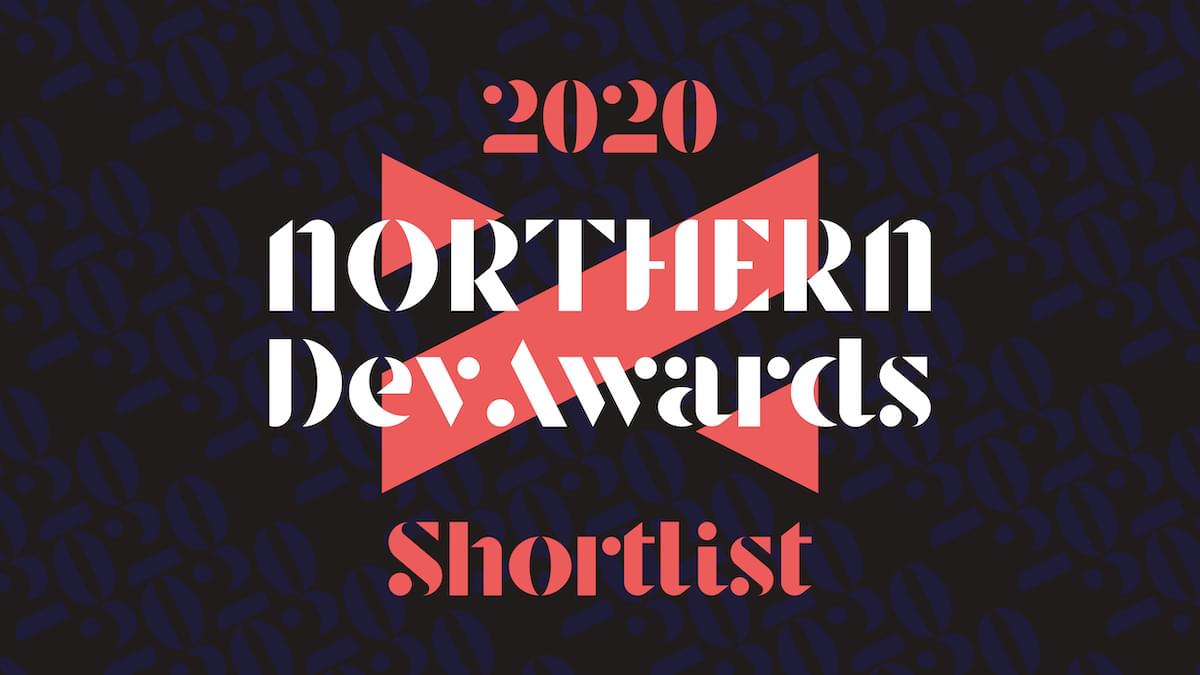 Northern Dev Awards poster in black, red and white