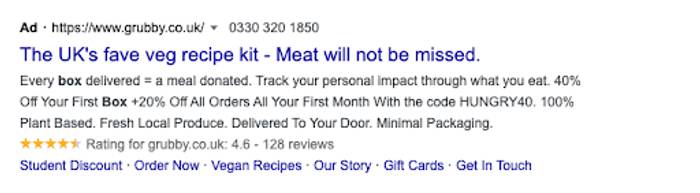 A screenshot of a PPC ad about a meal prep box