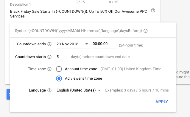 Countdown Timers on Google Ads