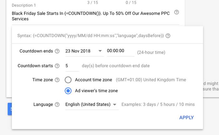 Countdown Timers on Google Ads
