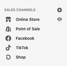 A screenshot of the Shopify menu to add Facebook and TikTok to their list of connected sales channels.