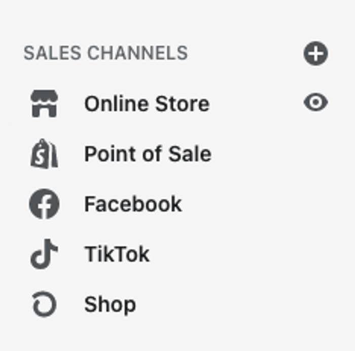 A screenshot of the Shopify menu to add Facebook and TikTok to their list of connected sales channels.
