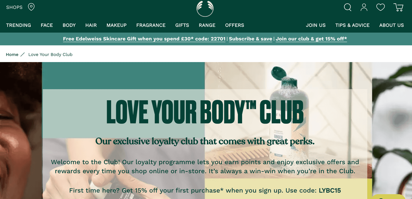 Body Shop rewards scheme - the love your body club