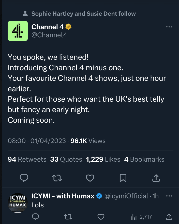 Channel 4 minus one