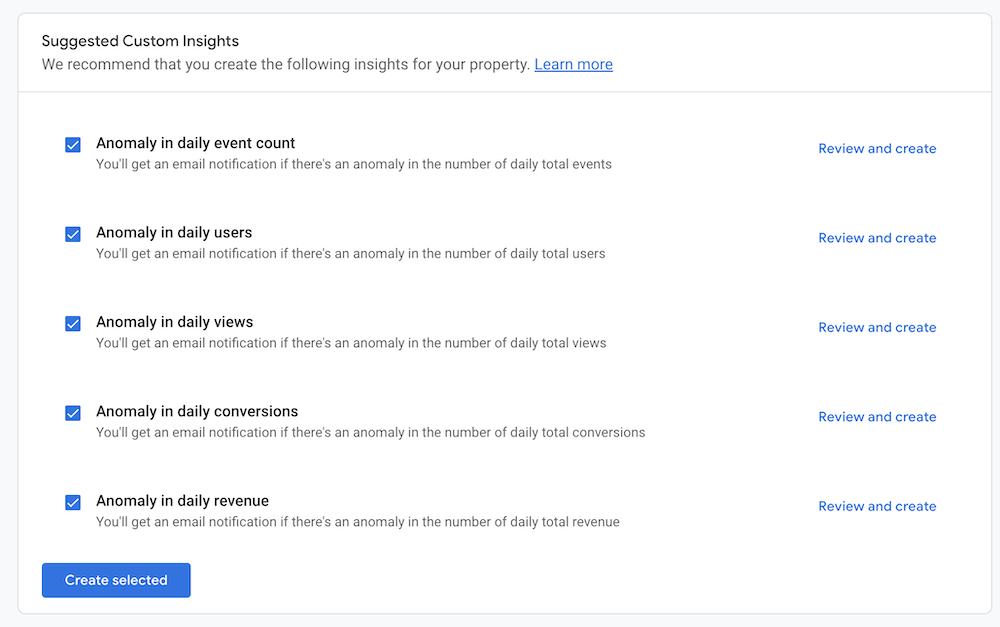 Setting up custom alerts in Google Analytics 4.