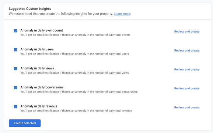 Setting up custom alerts in Google Analytics 4.
