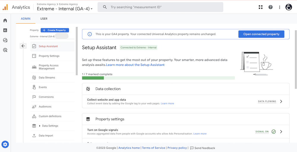 A screenshot of Extreme's Setup Assistant in GA4.