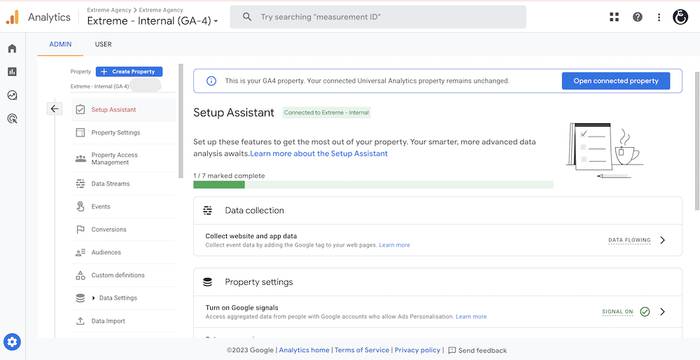 A screenshot of Extreme's Setup Assistant in GA4.