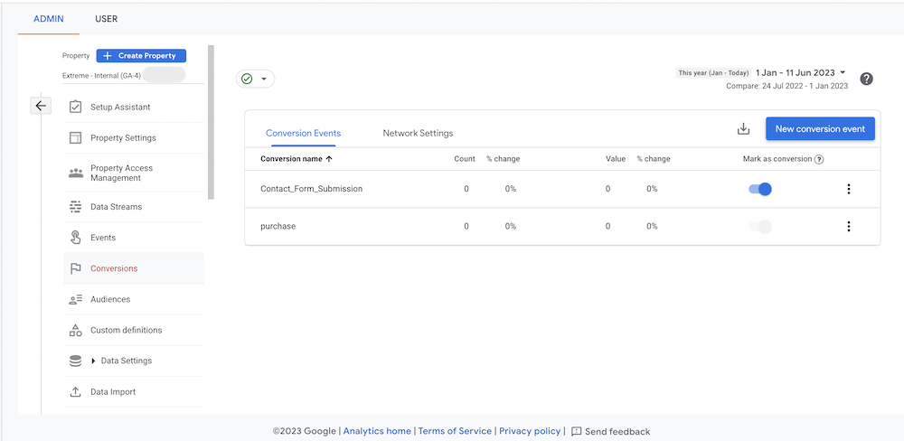 Setting up new conversions in GA4.