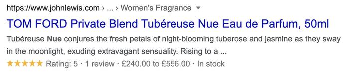 Example of structured data being applied to a product search result.