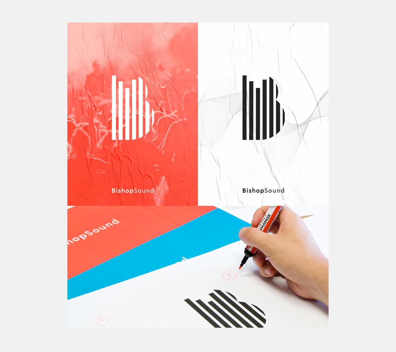 The colour palette of the BishopSound brand, a key element of visual brand identity.