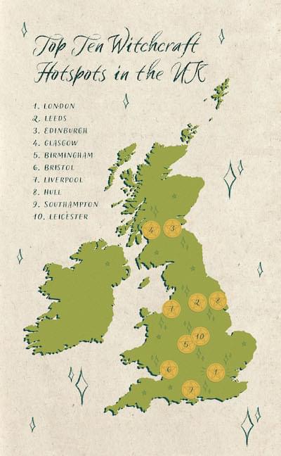 A map graphic to show the most magical cities in the UK