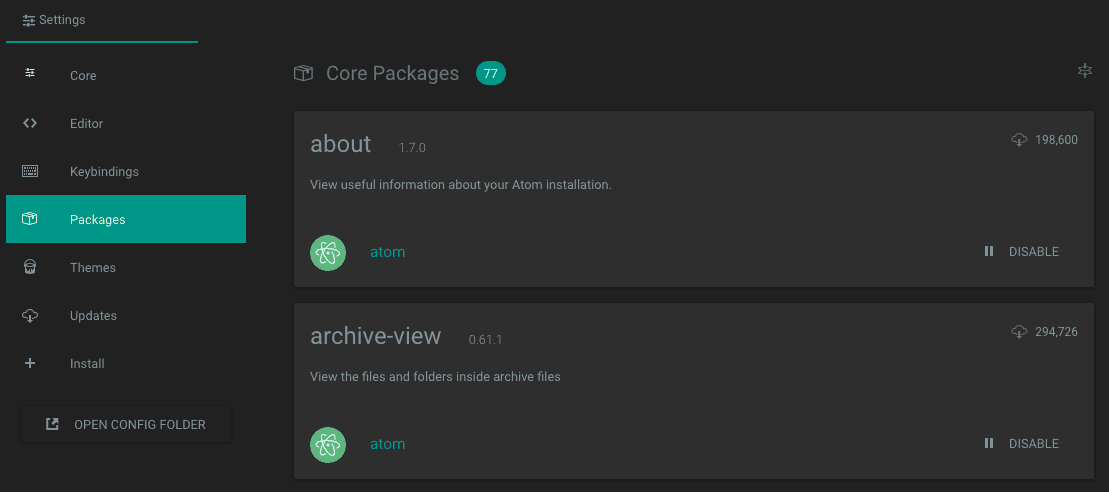 Atom Core Packages