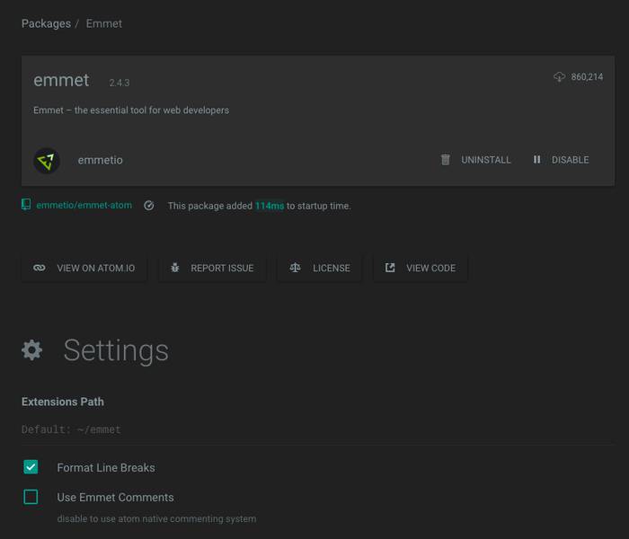 Atom Package Settings