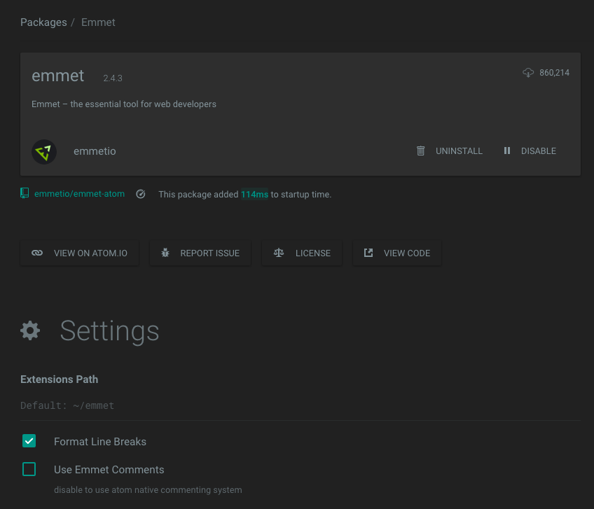 Atom Package Settings