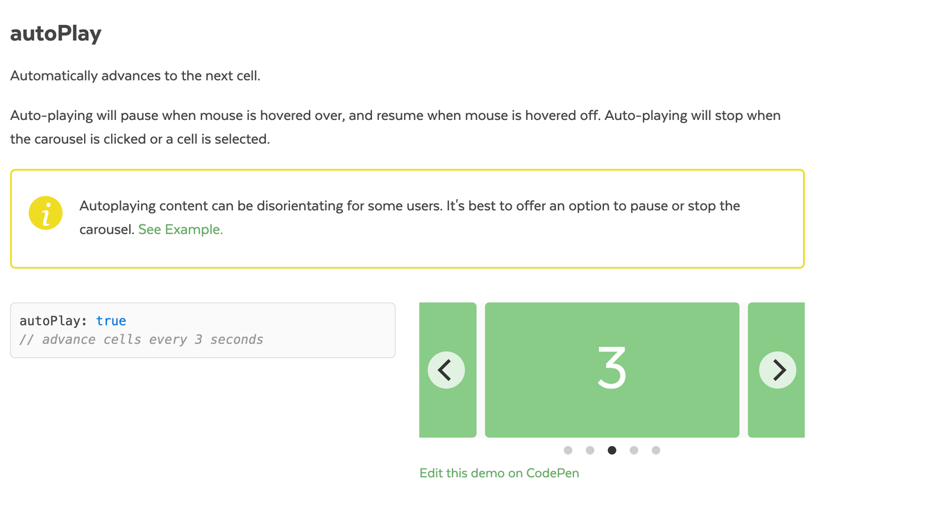 Auto-playing content can be disorientating for some users. It's best to offer an option to pause or stop the carousel.