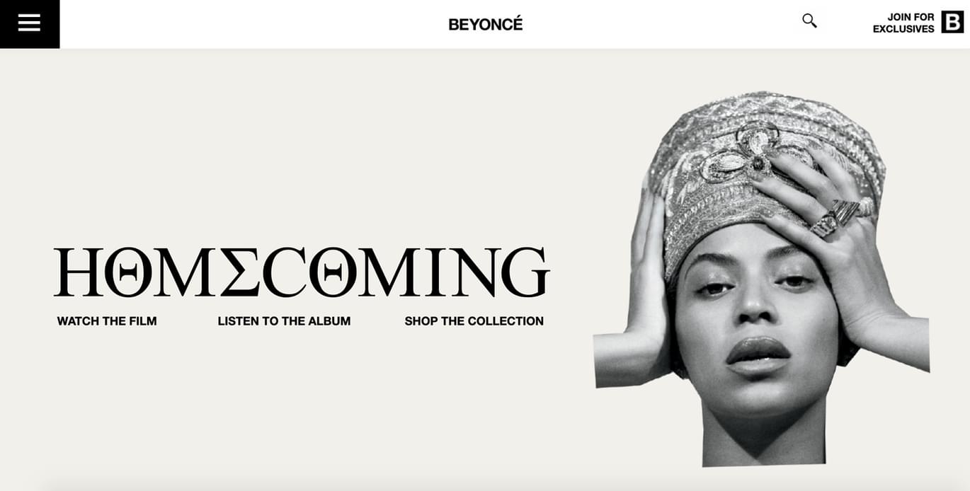 Beyonce.com homepage.