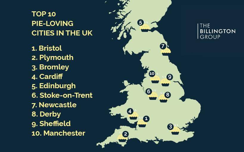 A map graphic to show the top pie-loving cities in the UK
