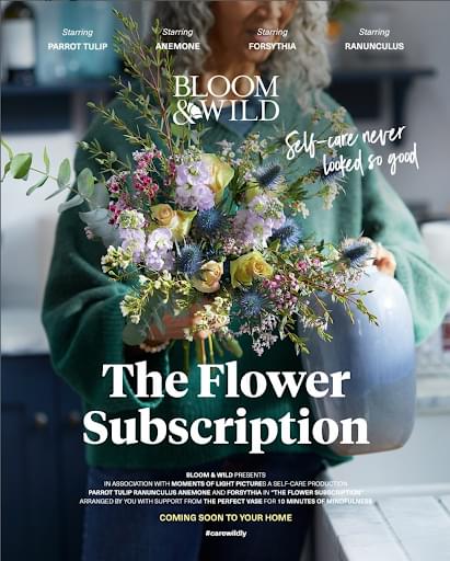 A woman holding some flowers with the text The Flower Subscription
