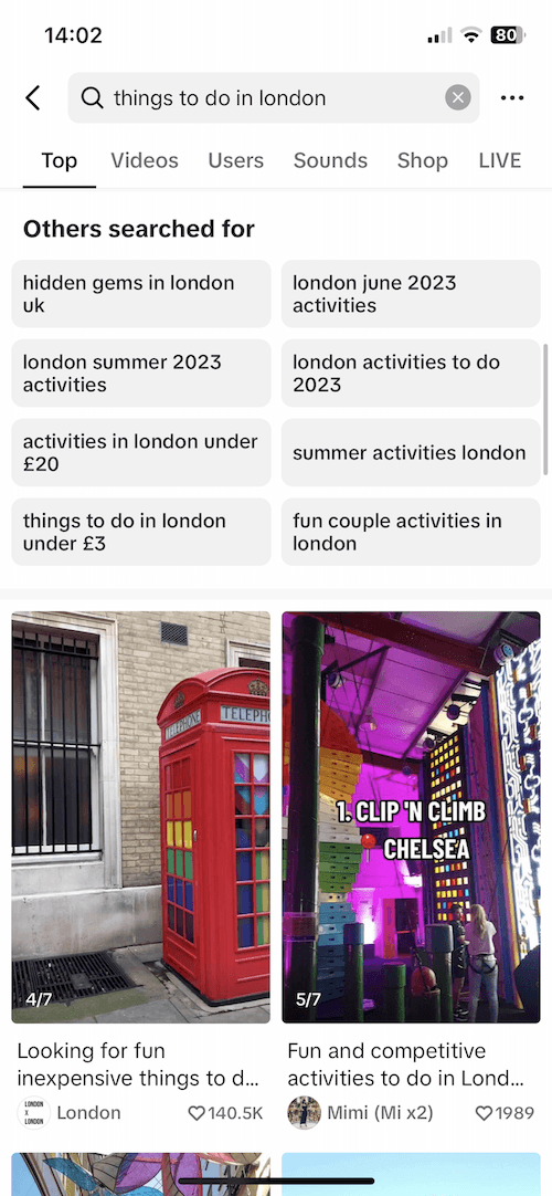 An example of the 'Others searched for' section in TikTok results.