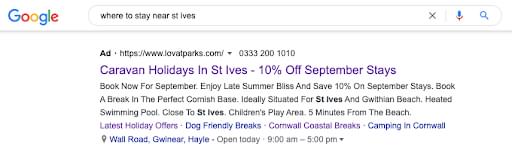 A PPC ad for caravan holidays in St Ives
